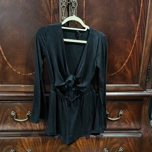 Black romper with tie in front